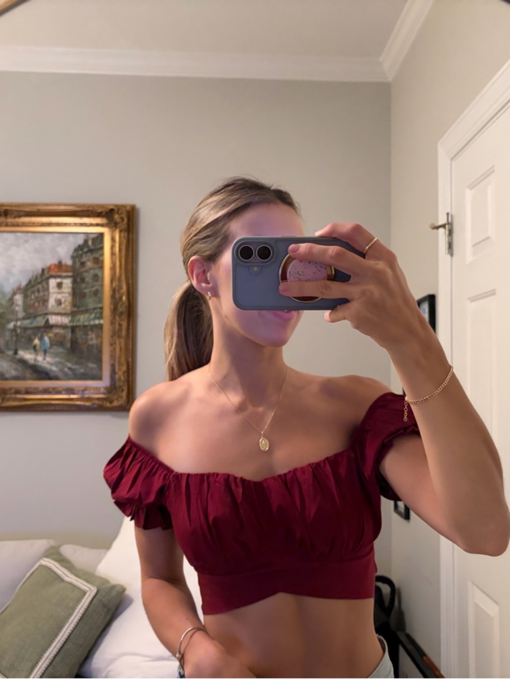 Women’s Off-Shoulder Tie-Back Crop Top - Burgundy